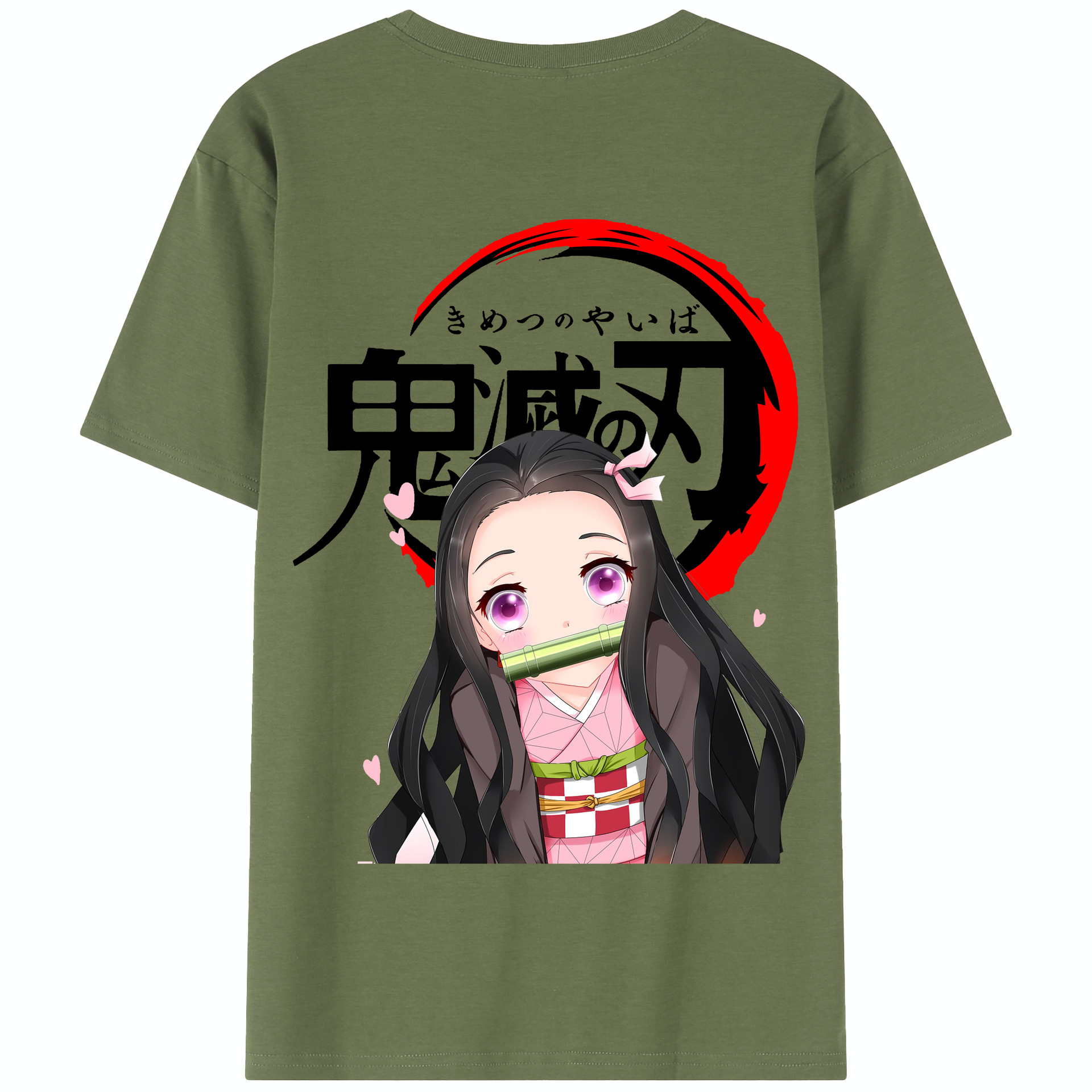 （画像用） 鬼滅の刃（きめつのやいば）竈門 禰󠄀豆子／かまど ねずこ Kamado Nezuko 綿100％半袖Tシャツ（背面プリント）